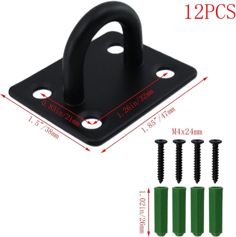 Dnyta 12Pcs Stainless Steel Ceiling Hook Pad Eye Plate Wall Mount Ring Hooks, Marine Hardware Hooks with Screws for Swing Hanging, Wall/Ceiling Mount, Outdoor or Indoor Activity (Medium, Black) - Image 2